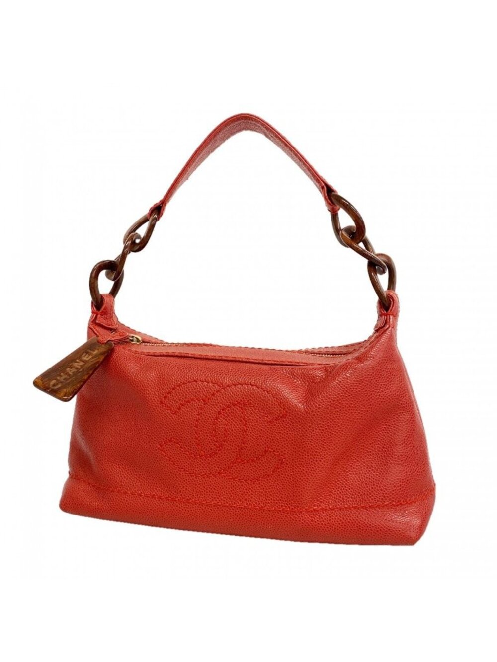 Chanel Shoulder Bag Caviar Leather Red Gold